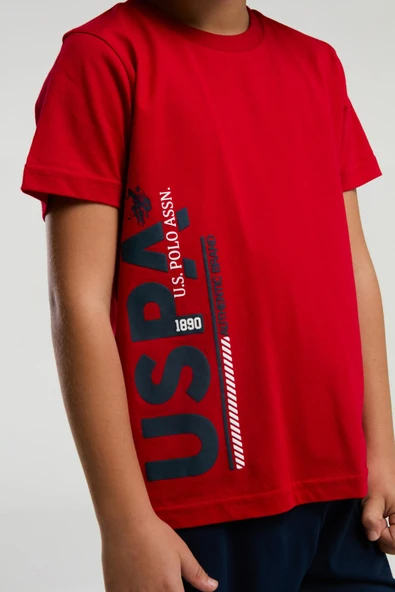 U.S. Polo Assn. Erkek Çocuk Yazılı Kırmızı Lacivert Kısa Kol Paça Lastikli Pijama Takım - 4