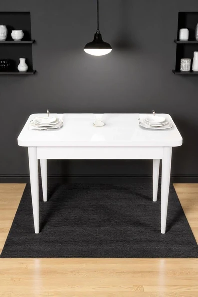 Kaktüs Avm Still Beyaz MDF 70x110 Sabit Mutfak Masası Takımı Beyaz Metal Ayak 4 Krem Sandalye - Resim 2