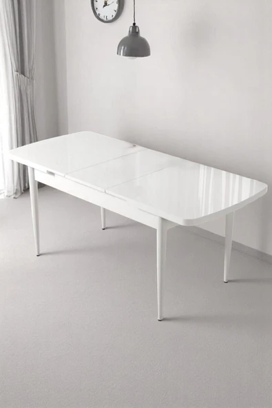 Kaktüs Avm Florn Beyaz 80 x 132 Açılabilen MDF Masa Metal Ayaklı Mutfak Masası Takımı 4 Lacivert Sandalye - Resim 2