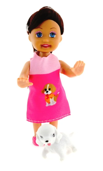 Cute Girl Köpek Figürlü Kumral Mini Bebek - Resim 3