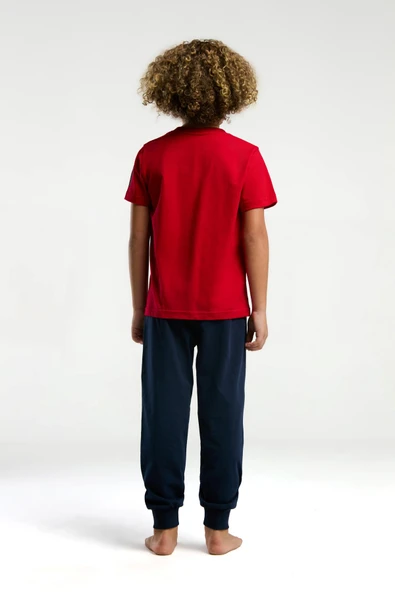 U.S. Polo Assn. Erkek Çocuk Yazılı Kırmızı Lacivert Kısa Kol Paça Lastikli Pijama Takım - 5