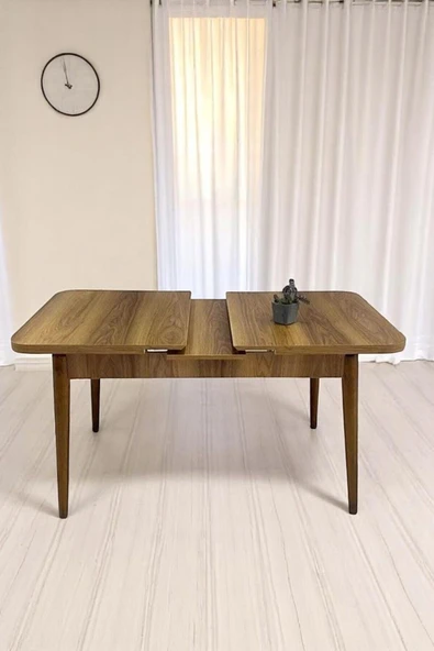 Kaktüs Avm Florn Ceviz 80 x 132 Açılabilen MDF Masa Metal Ayaklı Mutfak Masası Takımı 4 Kot Füme Sandalye - Resim 2