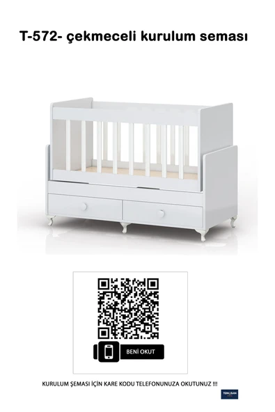 Kaktüs Avm Anne Yanı Sallanır Bebek Beşiği, Mavi Uyku Setli, Yataklı, Çekmeceli 60 x 120 - 5