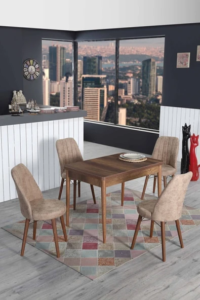 Kaktüs Avm 4 Kişilik Sabit Masa Sandalye Takımı Mutfak Masası 70x110 - 1