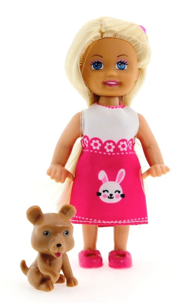 Cute Girl Kahverengi Köpekli ve Sarışın Mini Bebek - Resim 3