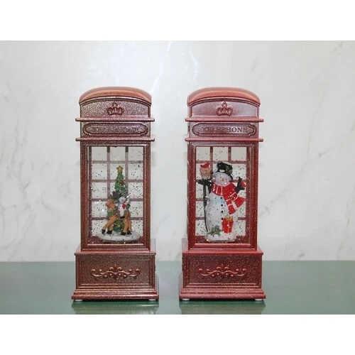 Telefon Kulübesi Tasarımlı Yılbaşı Temalı Işıklı Müzikli Kar Küresi Model 2 ürün görseli