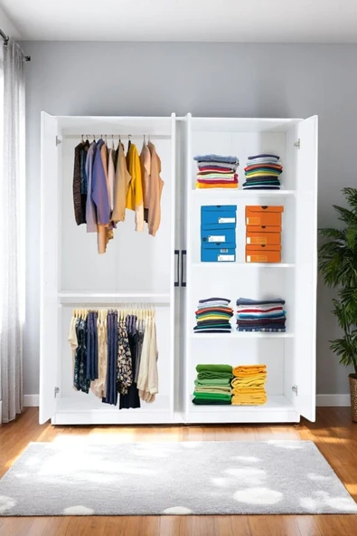 Kaktüs Avm 4 Kapılı Beyaz Gardırop Dolap T-900 120 X 174 X 45