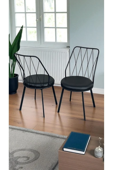 Kaktüs Avm Siyah Yıldız Metal Tel Sandalye Mutfak Cafe Sandalyesi - Resim 2