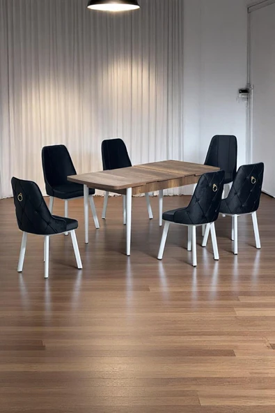 Kaktüs Avm Minel Açılabilen Metal Ayak MDF Mutfak Masası Takımı 6 Antrasit Sandalye 80 x 132 ürün görseli