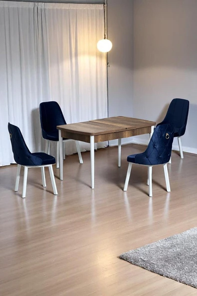 Kaktüs Avm Monera Ceviz 80 x 132 Açılabilen MDF Masa Metal Ayaklı Mutfak Masası Takımı Antrasit Sandalye ürün görseli