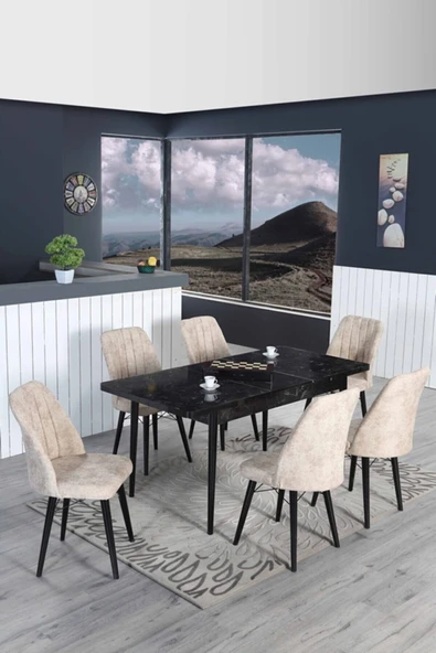 Kaktüs Avm 6 Kişilik Açılır Masa Sandalye Takımı Mutfak Masası Takımı Yemek Masası Salon Masası ürün görseli