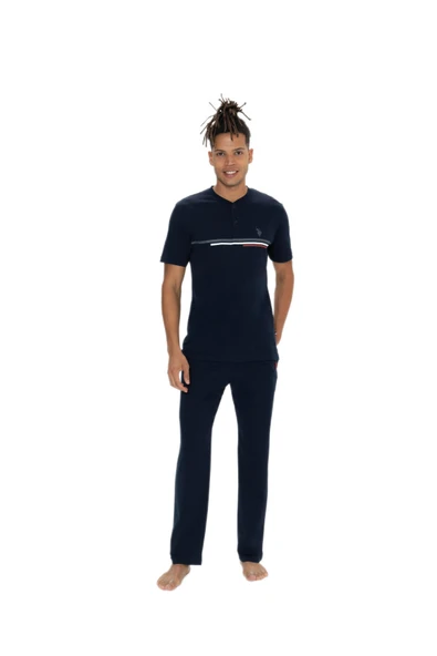 U.S. Polo Assn. Büyük Beden Erkek Lacivert Kısa Kollu Pijama Takım - 1