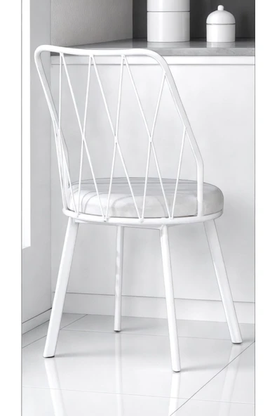 Kaktüs Avm 8 Adet Beyaz Yıldız Metal Tel Sandalye Mutfak Cafe Sandalyesi - Resim 2