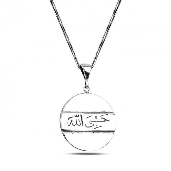 HasbiAllah Yazılı Madalyon 60 cm 925 Gümüş Kolye - 2