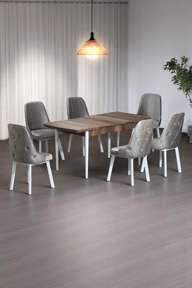 Kaktüs Avm Minel Açılabilen Metal Ayak Sunta Mutfak Masası Takımı 6 Cappucino Sandalye 80 x 132 - 1