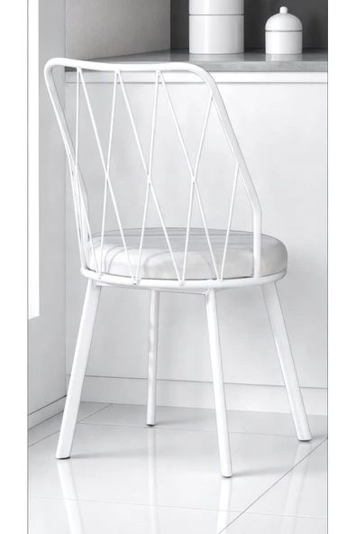 Kaktüs Avm 6 Adet Beyaz Yıldız Metal Tel Sandalye Mutfak Cafe Sandalyesi - Resim 2