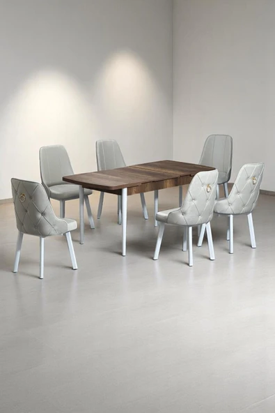 Kaktüs Avm Minel Açılabilen Metal Ayak MDF Mutfak Masası Takımı 6 Krem Sandalye 80 x 132 ürün görseli