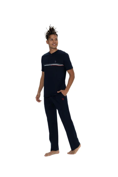 U.S. Polo Assn. Büyük Beden Erkek Lacivert Kısa Kollu Pijama Takım - 3