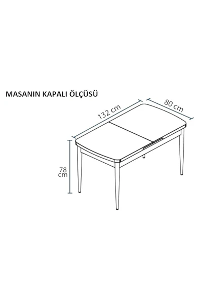 Kaktüs Avm Sera Beyaz 80 x 132 Açılabilen MDF Masa Beyaz Metal Ayaklı Mutfak Masası 6 Krem Desen Sandalye - 4