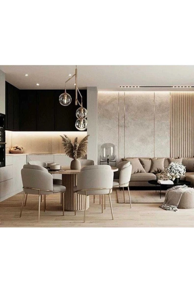 Kaktüs Avm 6'lı Gold Mutfak Sandalyesi Salon Sandalyesi Yemek Odası Sandalyesi 6 Adet Sandalye Baby Face - Resim 2