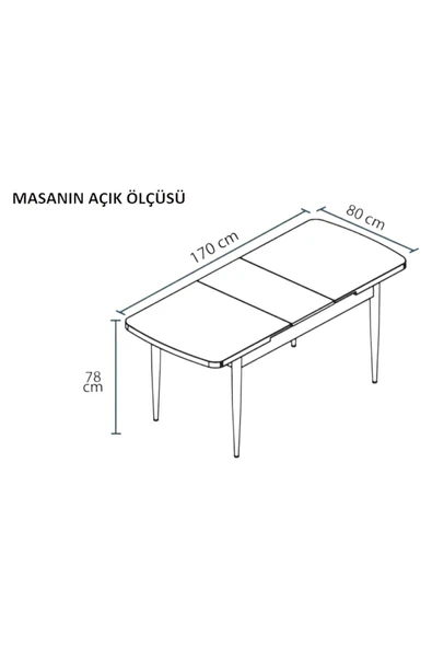 Kaktüs Avm Monera Ceviz 80 x 132 Açılabilen MDF Masa Metal Ayaklı Mutfak Masası Takımı 4 Siyah Sandalye - Resim 3