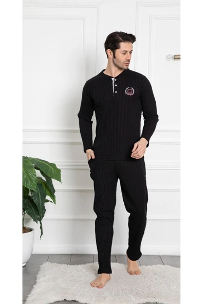 LİLA İÇ GİYİM ERKEK UZUN KOL PİJAMA TAKIMI - Resim 2