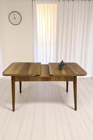 Kaktüs Avm Monera Ceviz 80 x 132 Açılabilen Sunta Masa Metal Ayaklı Mutfak Masası Takımı Antrasit Sandalye - Resim 5