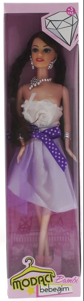 Bambi Beyaz Elbiseli Moda Bebek - Resim 2