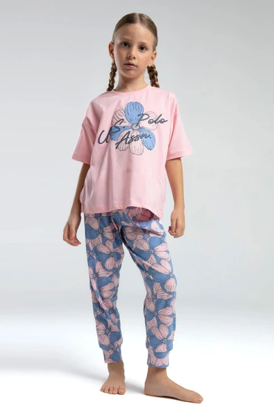 U.S. Polo Assn. Kız Çocuk Somon Kısa Kol Paça Lastikli Pijama Takım ürün görseli 1