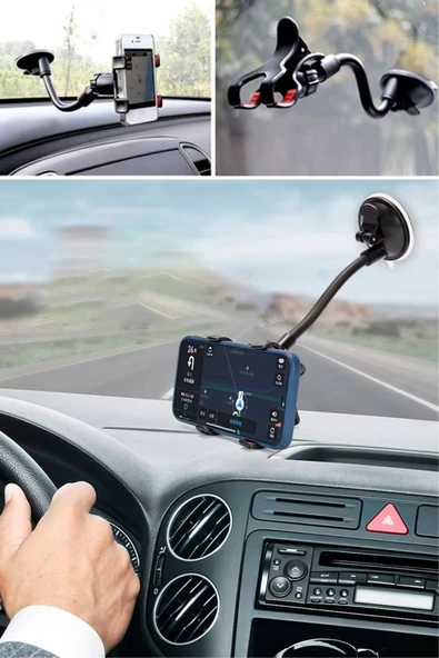 Akrobat Cama Sabitlenen Güçlü Vakumlu 360 Derece Dönen Tüm Modellere Uyan Oto Telefon Tutucu - Resim 8