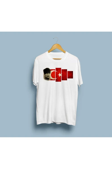 Oversize Mustafa Kemal Atatürk ve Türk bayrağı tasarım unisex T-shirt - Resim 3