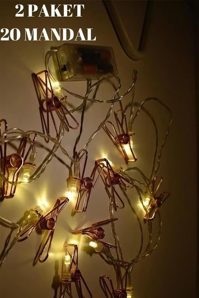 Bakır Renkli Led Işıklı Fotoğraf Asma Işık Süsleme Mandalları - Resim 5