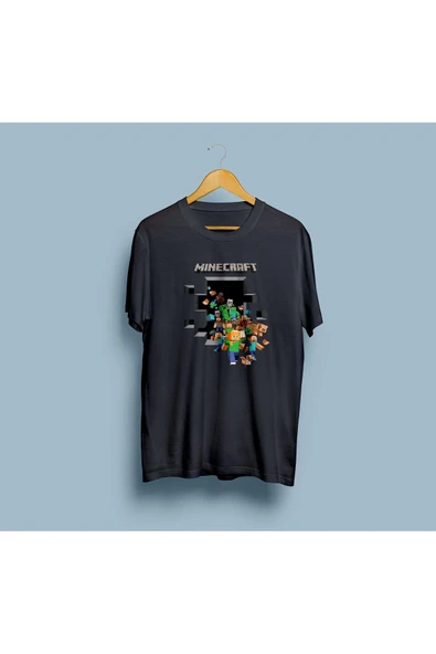 Oversize Minecraft tasarımlı unisex T-shirt - Resim 6