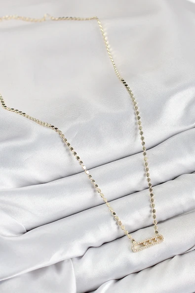 Pirinç Zirkon Taşlı Messika Model Ezme Zincir Gold Renk Kadın Kolye - TJ-BKO10391 - Resim 2