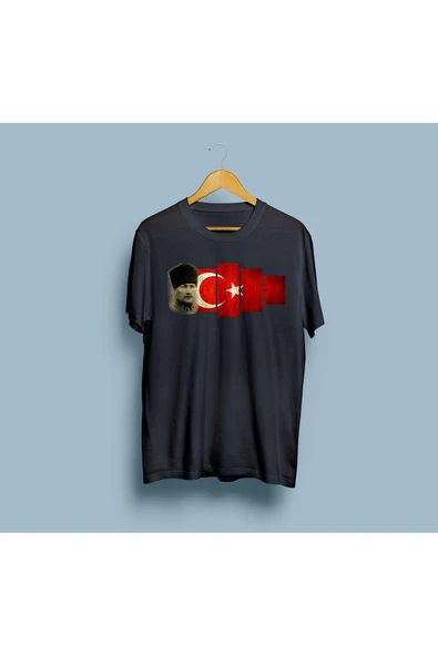 Oversize Mustafa Kemal Atatürk ve Türk bayrağı tasarım unisex T-shirt - Resim 5
