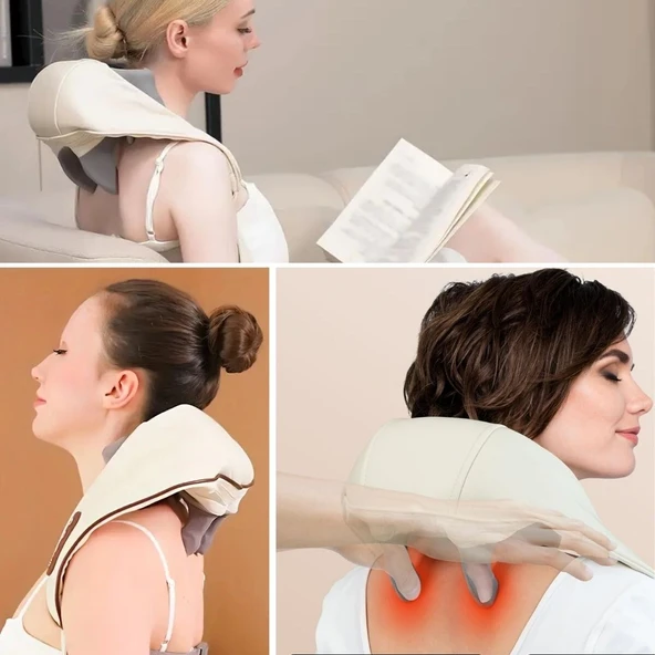Elektrikli Boyun ve Sırt Masaj Aleti Kablosuz Boyun ve Omuz Yoğurma Masaj Yastığı - Resim 3