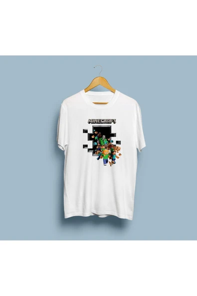 Oversize Minecraft tasarımlı unisex T-shirt ürün görseli
