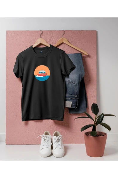 Oversize Cartoon Gemi Tasarım unisex T-shirt - Resim 4