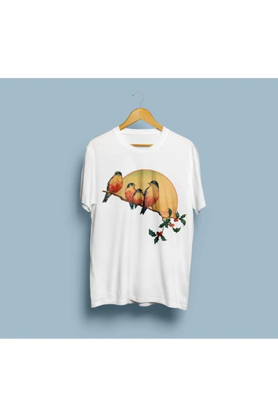 Oversize Kuşlar Tasarım Unisex T-shirt - Resim 4