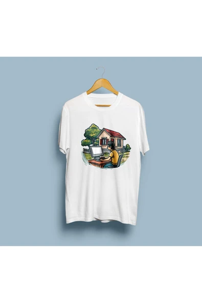 Oversize Yazılımcı Bilgisayar Ağaç ve Ev tasarım unisex T-shirt - Resim 3