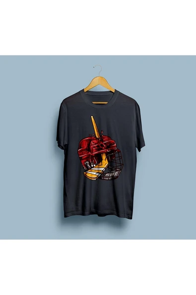 Oversize Hokey Stick and Helmet Tasarım Unisex T-shirt - Resim 5