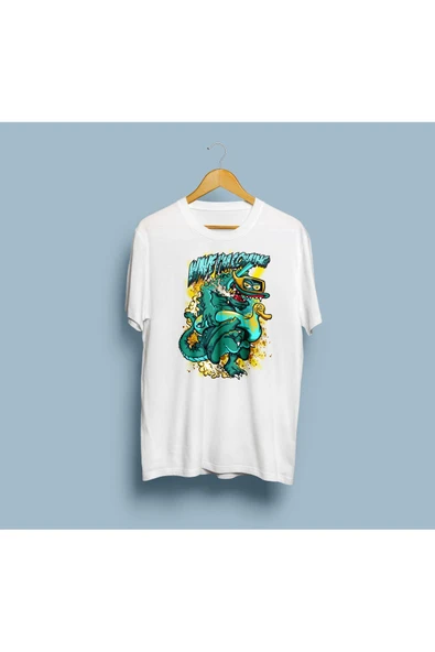Oversize Wave İ'm Coming (dragon) baskılı T-shirt - Resim 4