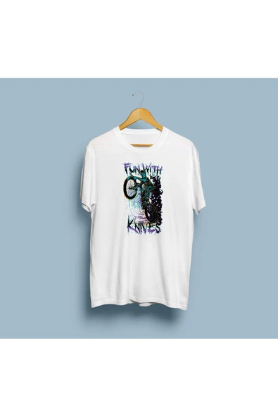 Oversize Fun With Knives Bisiklet tasarımlı unisex T-shirt - Resim 4