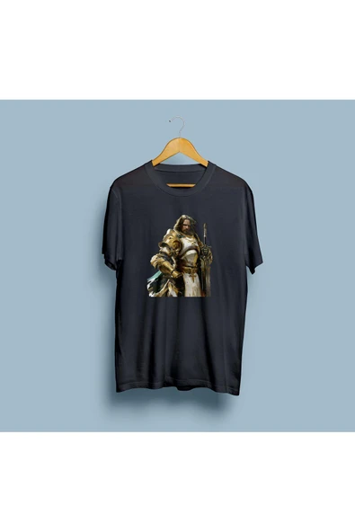 Oversize Paladin Determined man in Armor Tasarım unisex T-shirt - Resim 7