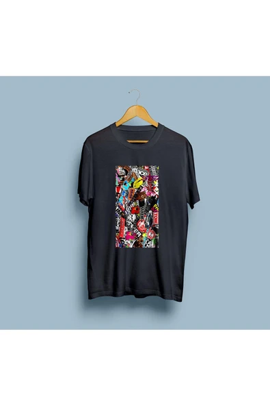 Oversize Karışık Etiketler Tasarım Unisex T-shirt - Resim 5