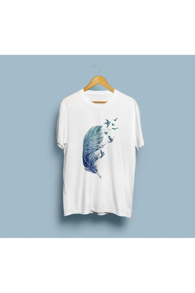 Oversize Kuş Tüyü Tasarım Unisex T-shirt ürün görseli