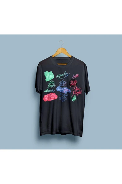 Oversize Yazı Etiketleri Unisex T-shirt - Resim 7