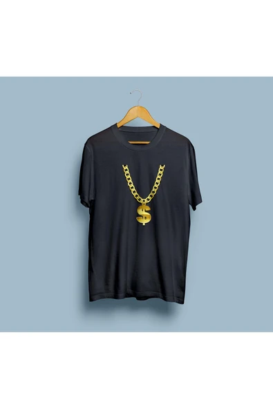 Oversize Altın rengi Dolar Kolye Tasarım unisex T-shirt - 7