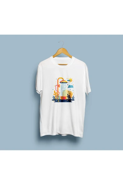 Oversize Duş Başlığı ve Güneş tasarım unisex T -shirt - Resim 2