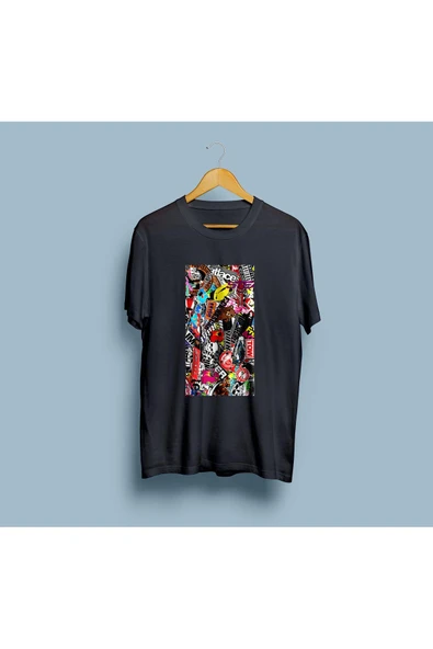 Oversize Karışık Etiketler Tasarım Unisex T-shirt - Resim 7